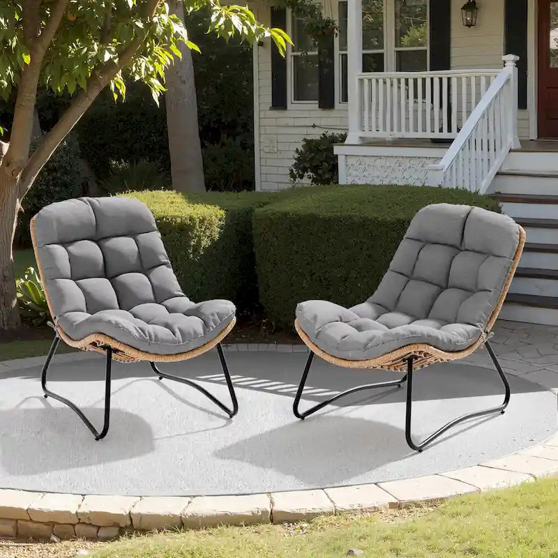 Fauteuil Papasan 2 pièces en rotin PE avec coussin pour intérieur et extérieur