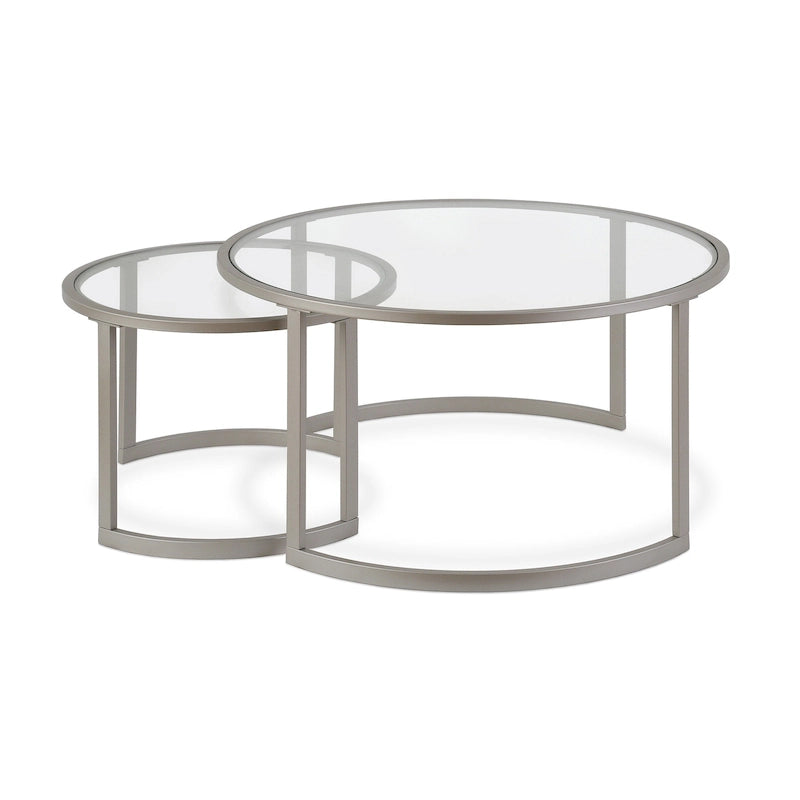 Lot de 2 tables basses gigognes rondes en verre et acier de 36 po – 36 x 36 x 18