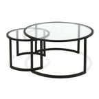 Lot de 2 tables basses gigognes rondes en verre et acier de 36 po – 36 x 36 x 18
