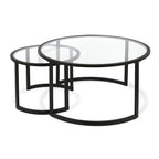 Lot de 2 tables basses gigognes rondes en verre et acier de 36 po – 36 x 36 x 18