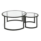 Lot de 2 tables basses gigognes rondes en verre et acier de 36 po – 36 x 36 x 18