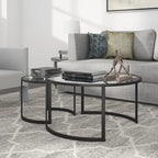 Lot de 2 tables basses gigognes rondes en verre et acier de 36 po – 36 x 36 x 18