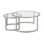 Lot de 2 tables basses gigognes rondes en verre et acier de 36 po – 36 x 36 x 18