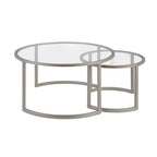 Lot de 2 tables basses gigognes rondes en verre et acier de 36 po – 36 x 36 x 18