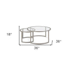 Lot de 2 tables basses gigognes rondes en verre et acier de 36 po – 36 x 36 x 18