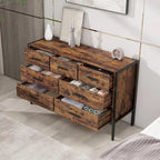 Commode horizontale à 7 tiroirs, Armoire de rangement en bois pour chambre à coucher, Meuble de rangement solide avec cadre en acier robuste