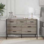 Commode horizontale à 7 tiroirs, Armoire de rangement en bois pour chambre à coucher, Meuble de rangement solide avec cadre en acier robuste