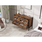 Commode horizontale à 7 tiroirs, Armoire de rangement en bois pour chambre à coucher, Meuble de rangement solide avec cadre en acier robuste