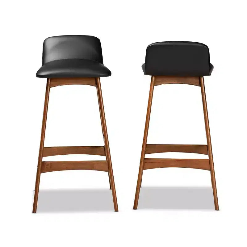 Baxton Studio Lot de 2 tabourets de bar Darrin en similicuir et bois noir/noyer/marron : siège ovale rembourré, hauteur fixe de 76 cm