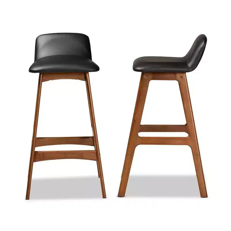 Baxton Studio Lot de 2 tabourets de bar Darrin en similicuir et bois noir/noyer/marron : siège ovale rembourré, hauteur fixe de 76 cm