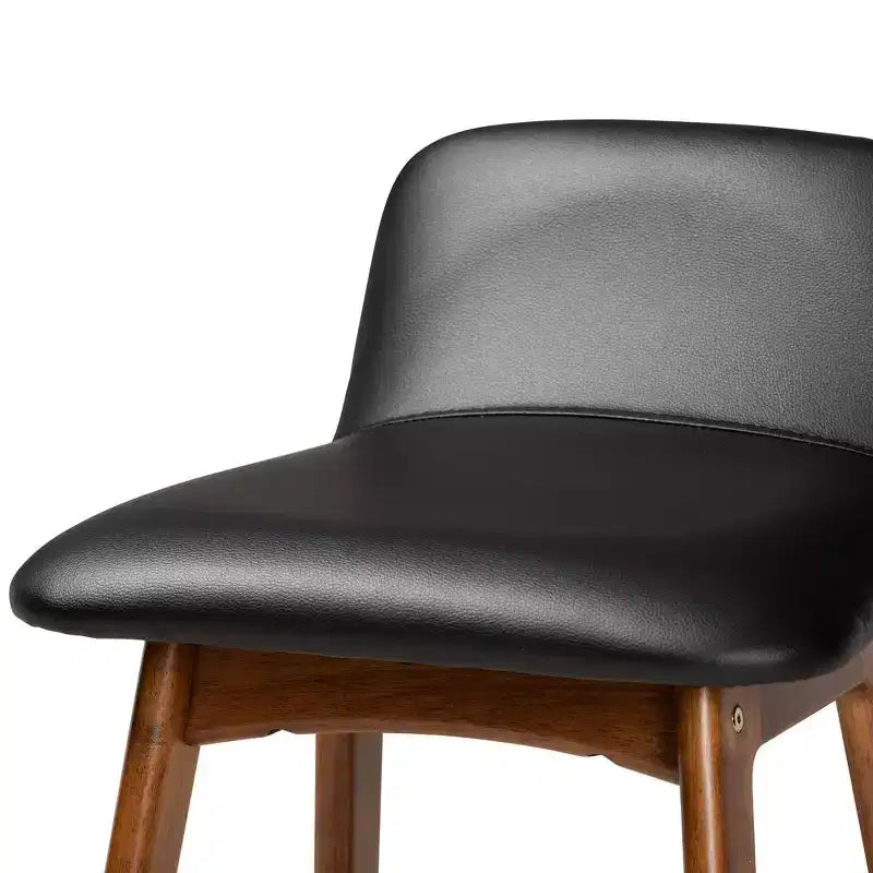 Baxton Studio Lot de 2 tabourets de bar Darrin en similicuir et bois noir/noyer/marron : siège ovale rembourré, hauteur fixe de 76 cm