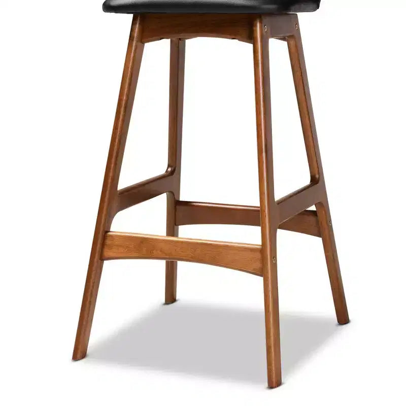 Baxton Studio Lot de 2 tabourets de bar Darrin en similicuir et bois noir/noyer/marron : siège ovale rembourré, hauteur fixe de 76 cm