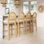 Tabouret de bar à hauteur de comptoir Nathan James Bailey avec dossier incurvé, bois de chêne naturel, rotin, bouclette crème : Rembourré, capacité de 136 kg