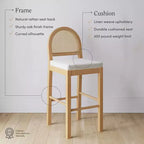 Tabouret de bar à hauteur de comptoir Nathan James Bailey avec dossier incurvé, bois de chêne naturel, rotin, bouclette crème : Rembourré, capacité de 136 kg