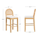 Tabouret de bar à hauteur de comptoir Nathan James Bailey avec dossier incurvé, bois de chêne naturel, rotin, bouclette crème : Rembourré, capacité de 136 kg