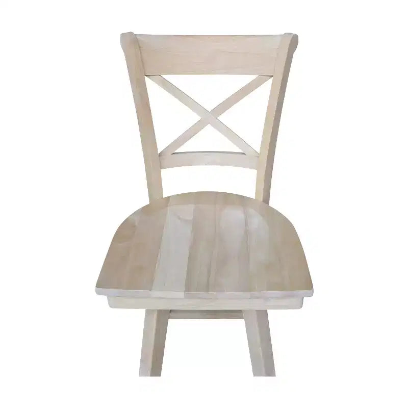 Tabouret de bar Charlotte à hauteur de comptoir avec pivot et retour automatique non fini - International Concepts : Structure en bois, Dossier en X, Nettoyage des taches