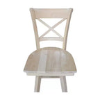 Tabouret de bar Charlotte à hauteur de comptoir avec pivot et retour automatique non fini - International Concepts : Structure en bois, Dossier en X, Nettoyage des taches