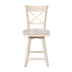 Tabouret de bar Charlotte à hauteur de comptoir avec pivot et retour automatique non fini - International Concepts : Structure en bois, Dossier en X, Nettoyage des taches