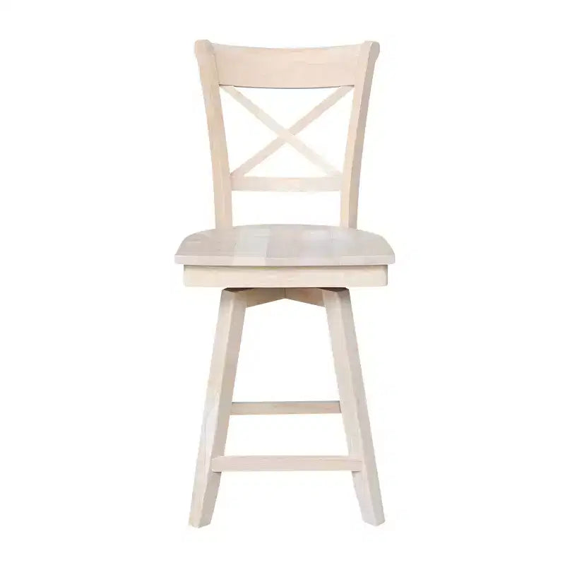 Tabouret de bar Charlotte à hauteur de comptoir avec pivot et retour automatique non fini - International Concepts : Structure en bois, Dossier en X, Nettoyage des taches
