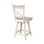 Tabouret de bar Charlotte à hauteur de comptoir avec pivot et retour automatique non fini - International Concepts : Structure en bois, Dossier en X, Nettoyage des taches