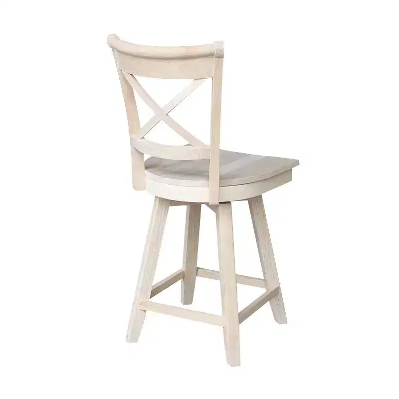 Tabouret de bar Charlotte à hauteur de comptoir avec pivot et retour automatique non fini - International Concepts : Structure en bois, Dossier en X, Nettoyage des taches