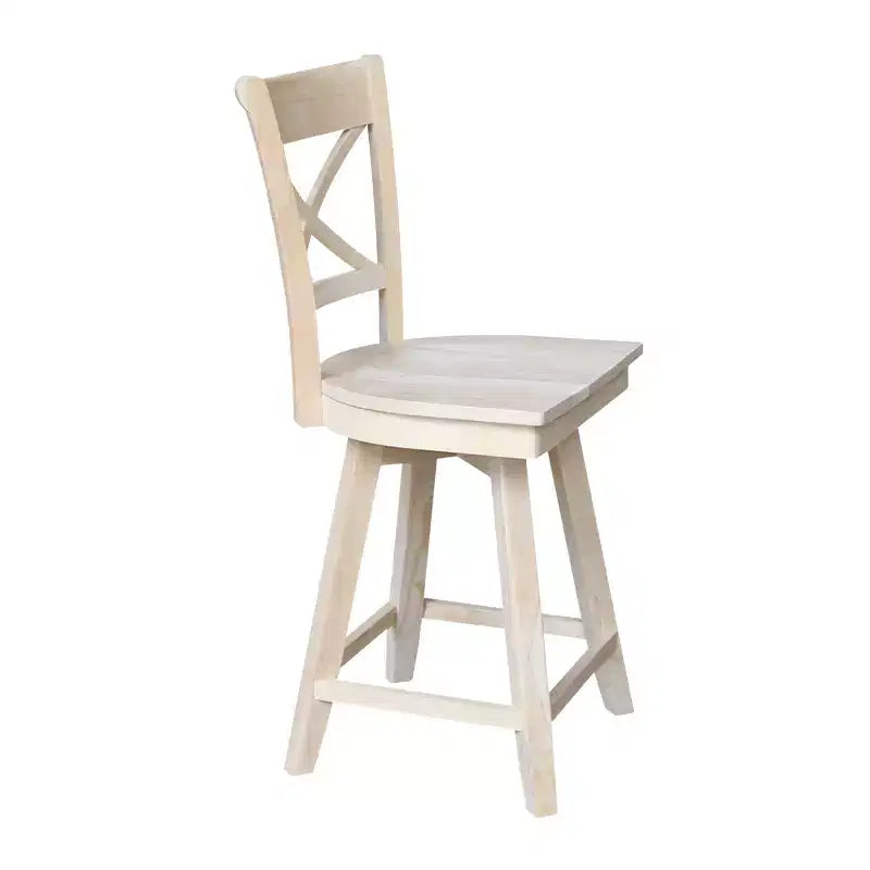 Tabouret de bar Charlotte à hauteur de comptoir avec pivot et retour automatique non fini - International Concepts : Structure en bois, Dossier en X, Nettoyage des taches