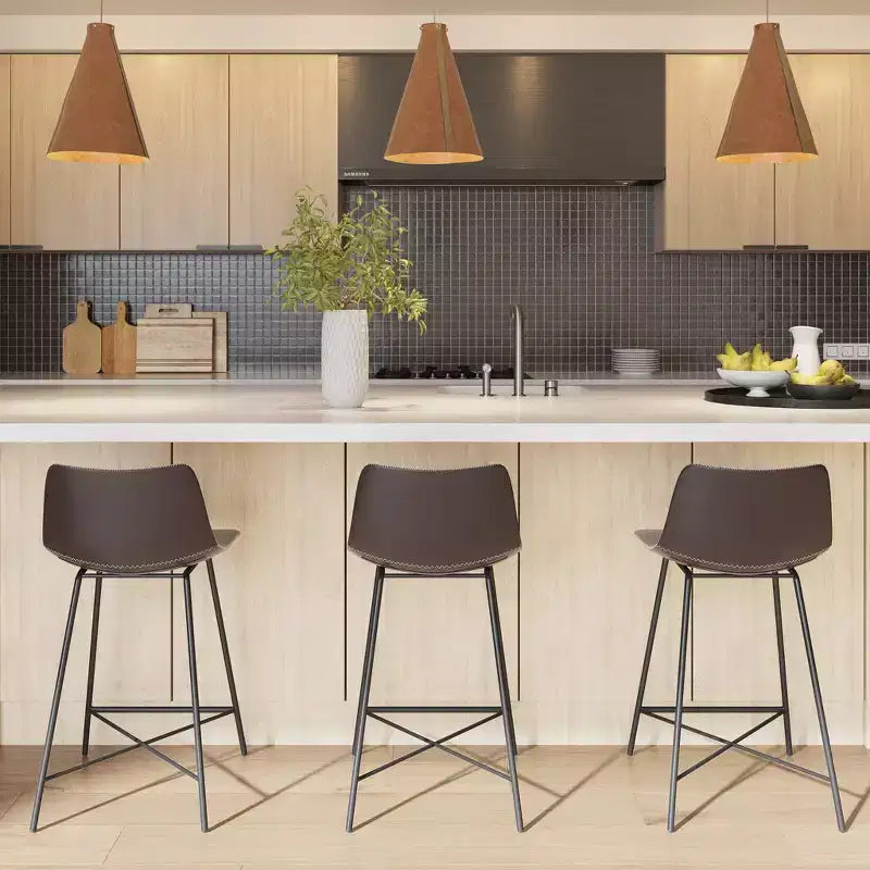 Poly & Bark Lot de 3 tabourets de bar Paxton de 61 cm de hauteur pour comptoir, marron : rembourrés, cadre en acier, design moderne