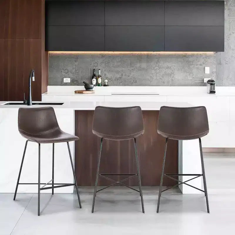 Poly & Bark Lot de 3 tabourets de bar Paxton de 61 cm de hauteur pour comptoir, marron : rembourrés, cadre en acier, design moderne
