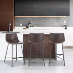 Poly & Bark Lot de 3 tabourets de bar Paxton de 61 cm de hauteur pour comptoir, marron : rembourrés, cadre en acier, design moderne