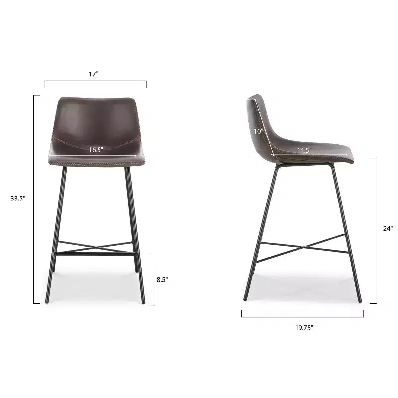 Poly & Bark Lot de 3 tabourets de bar Paxton de 61 cm de hauteur pour comptoir, marron : rembourrés, cadre en acier, design moderne