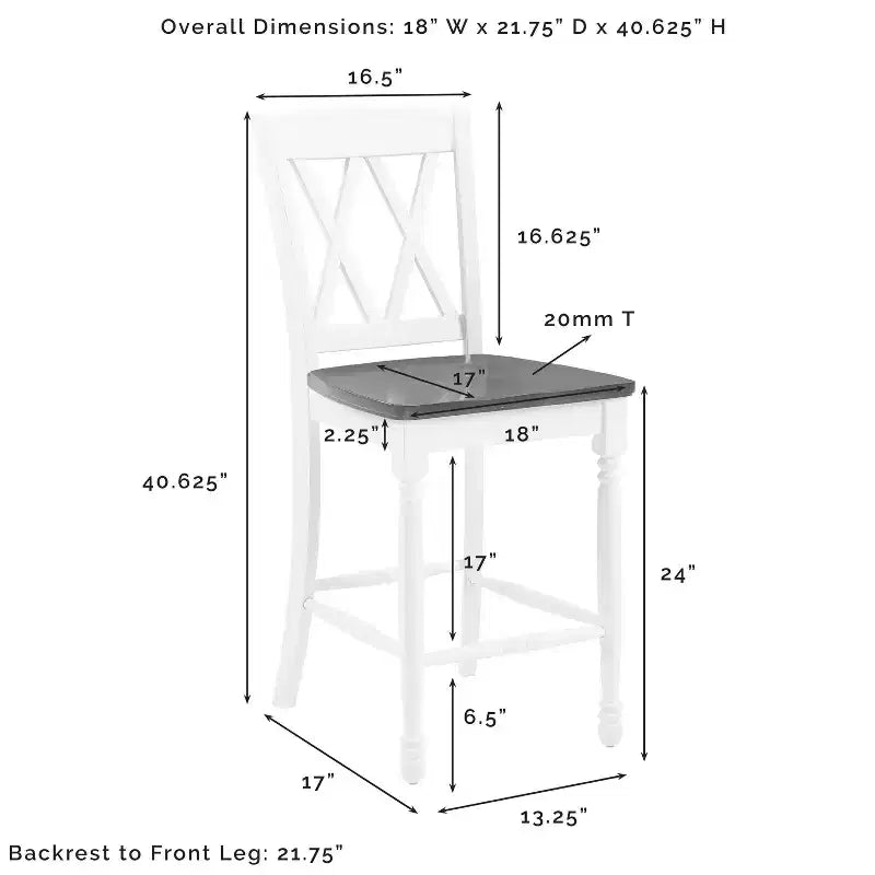 Lot de 2 tabourets de bar hauteur comptoir Shelby, blanc vieilli - Crosley : Structure en hévéa, sans revêtement, design traditionnel