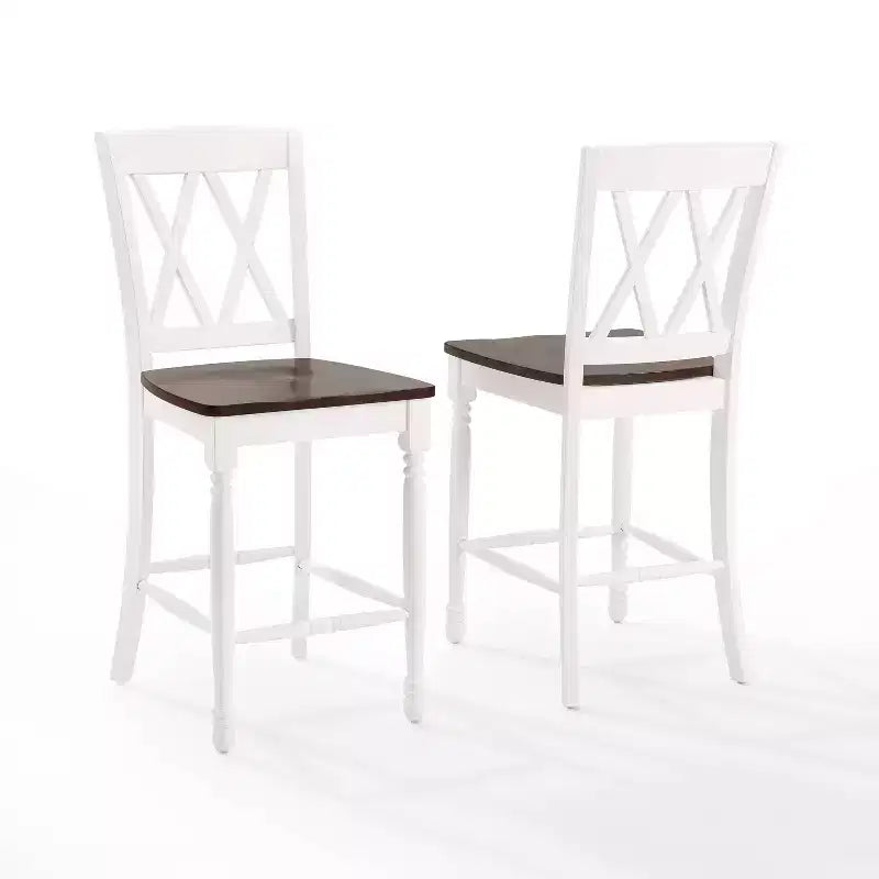 Lot de 2 tabourets de bar hauteur comptoir Shelby, blanc vieilli - Crosley : Structure en hévéa, sans revêtement, design traditionnel