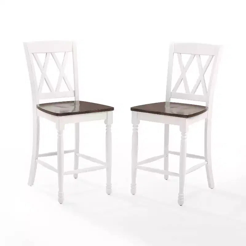 Lot de 2 tabourets de bar hauteur comptoir Shelby, blanc vieilli - Crosley : Structure en hévéa, sans revêtement, design traditionnel