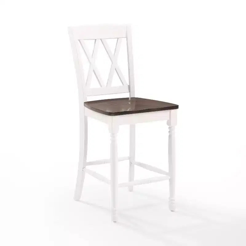 Lot de 2 tabourets de bar hauteur comptoir Shelby, blanc vieilli - Crosley : Structure en hévéa, sans revêtement, design traditionnel
