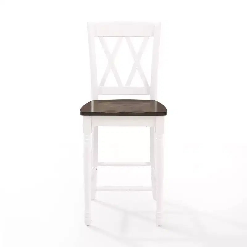 Lot de 2 tabourets de bar hauteur comptoir Shelby, blanc vieilli - Crosley : Structure en hévéa, sans revêtement, design traditionnel