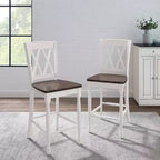 Lot de 2 tabourets de bar hauteur comptoir Shelby, blanc vieilli - Crosley : Structure en hévéa, sans revêtement, design traditionnel