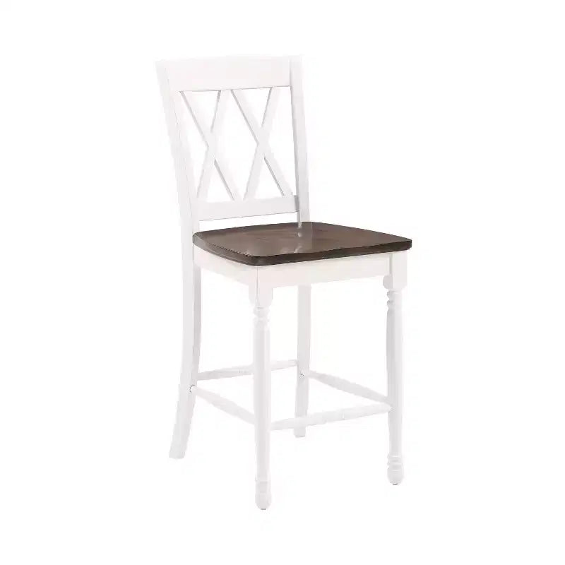 Lot de 2 tabourets de bar hauteur comptoir Shelby, blanc vieilli - Crosley : Structure en hévéa, sans revêtement, design traditionnel