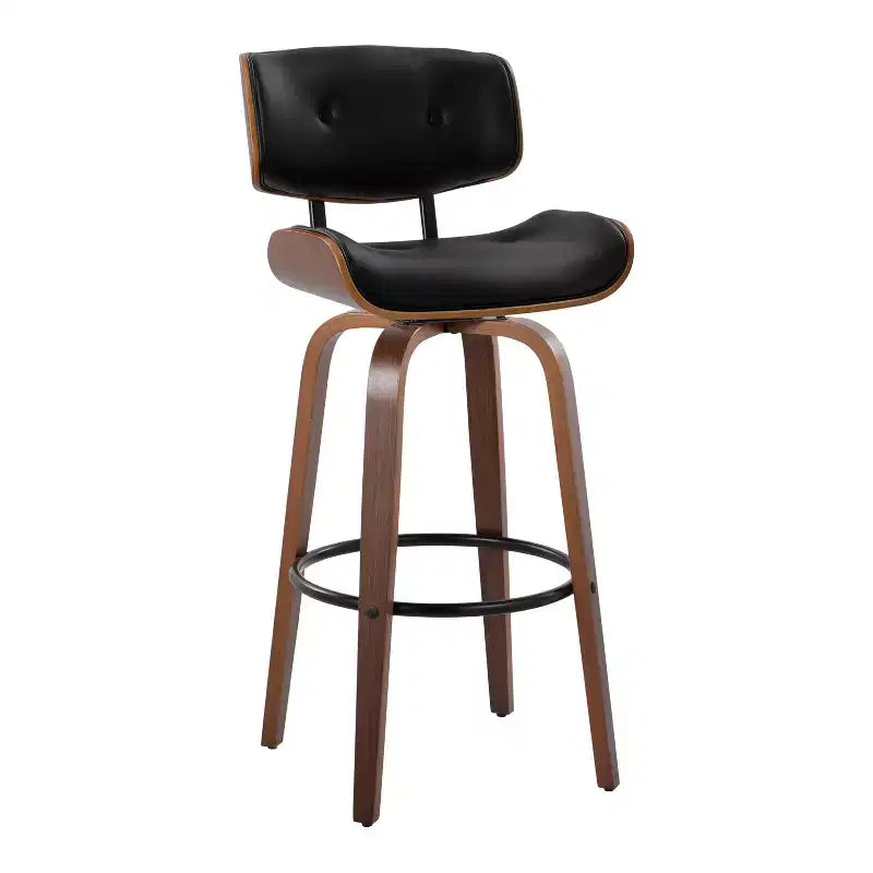 Lot de 2 tabourets de bar Lombardi Noyer/Noir - LumiSource : Hauteur fixe mi-siècle, capitonnés, assise 77,5 cm