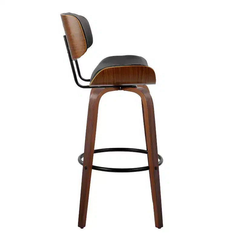 Lot de 2 tabourets de bar Lombardi Noyer/Noir - LumiSource : Hauteur fixe mi-siècle, capitonnés, assise 77,5 cm