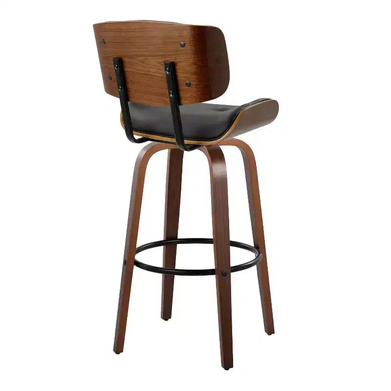 Lot de 2 tabourets de bar Lombardi Noyer/Noir - LumiSource : Hauteur fixe mi-siècle, capitonnés, assise 77,5 cm