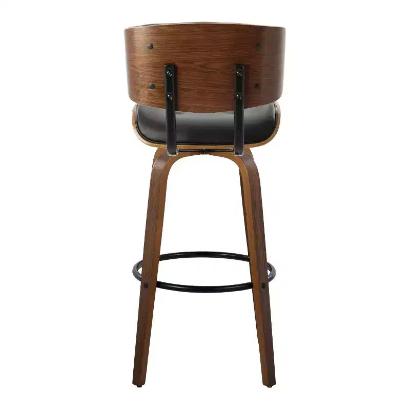 Lot de 2 tabourets de bar Lombardi Noyer/Noir - LumiSource : Hauteur fixe mi-siècle, capitonnés, assise 77,5 cm