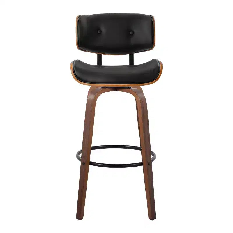 Lot de 2 tabourets de bar Lombardi Noyer/Noir - LumiSource : Hauteur fixe mi-siècle, capitonnés, assise 77,5 cm