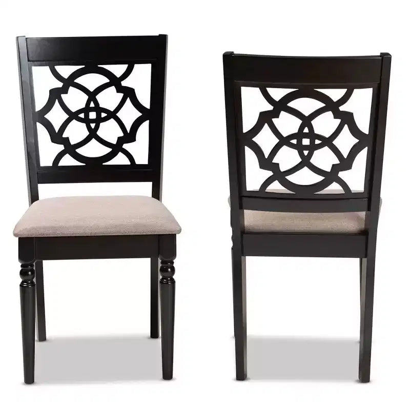 Lot de 2 chaises de salle à manger en tissu Renaud avec dossier ajouré – Baxton Studio : Bois de chêne, Rembourrage en mousse