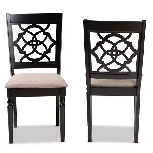 Lot de 2 chaises de salle à manger en tissu Renaud avec dossier ajouré – Baxton Studio : Bois de chêne, Rembourrage en mousse