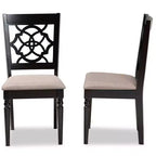 Lot de 2 chaises de salle à manger en tissu Renaud avec dossier ajouré – Baxton Studio : Bois de chêne, Rembourrage en mousse
