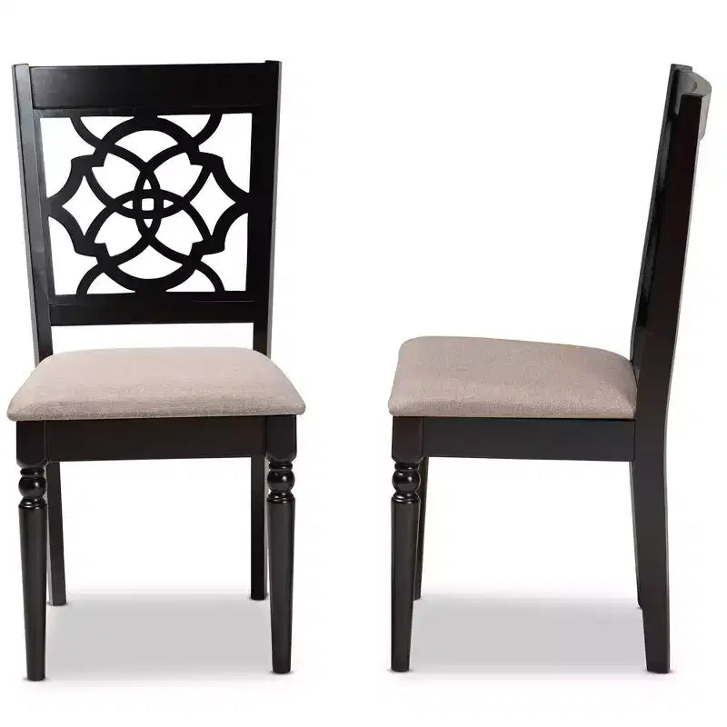 Lot de 2 chaises de salle à manger en tissu Renaud avec dossier ajouré – Baxton Studio : Bois de chêne, Rembourrage en mousse