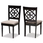 Lot de 2 chaises de salle à manger en tissu Renaud avec dossier ajouré – Baxton Studio : Bois de chêne, Rembourrage en mousse