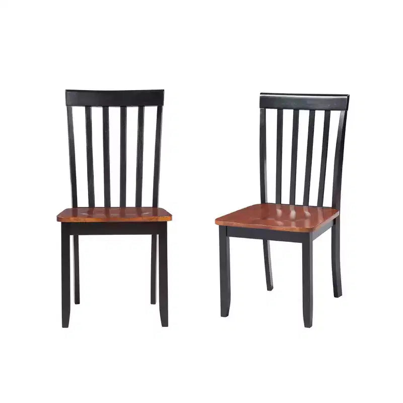 Chaises de salle à manger Bloomington noires et merisier (lot de 2) - Boraam : Bois d'hévéa massif, sans accoudoirs, capacité de 136 kg, dossier à lattes