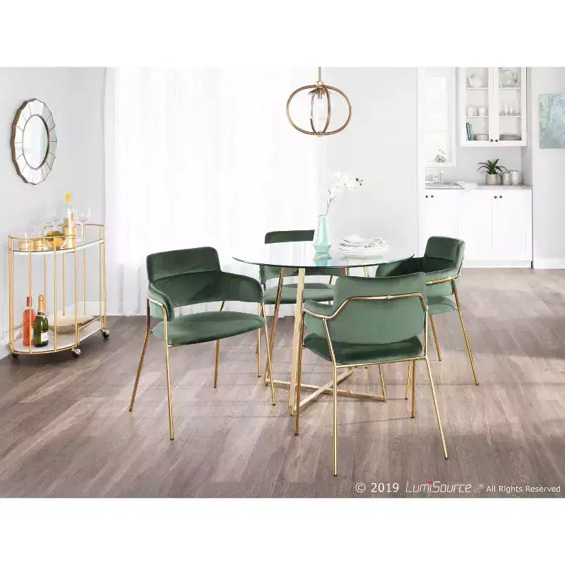 Ensemble de 2 chaises Napoli contemporaines or/velours vert émeraude - LumiSource : chromées, pieds en métal, protège-plancher