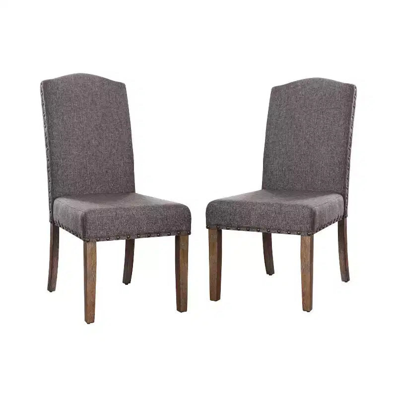 Lot de 2 chaises de salle à manger en bois rembourrées Silva, gris - HOMES: Inside + Out : cloutées, revêtement en polyester